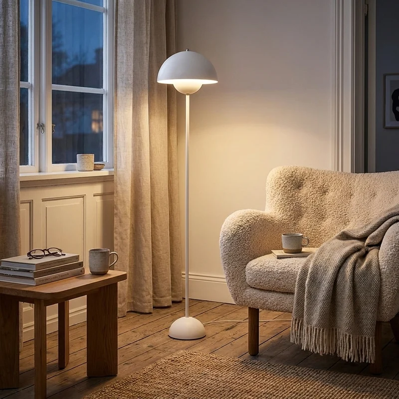 Cremefarbene Keramik Stehlampe für Wohnzimmer und Schlafzimmer
