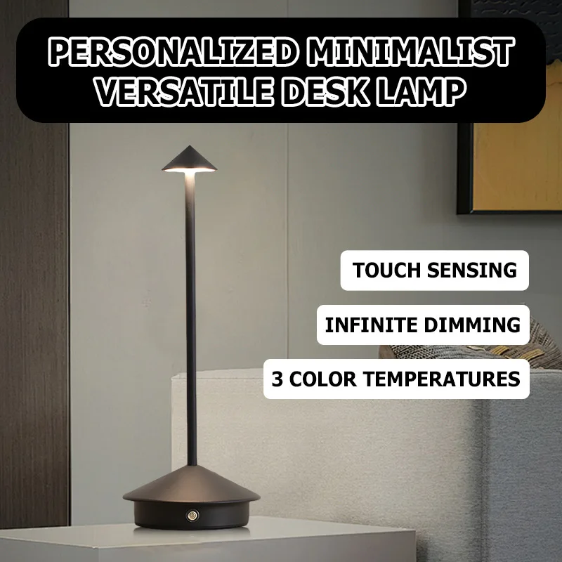 Touch Akku-Tischlampe aus gebürstetem Schwarz-Aluminium für Restaurant und Wohnbereich