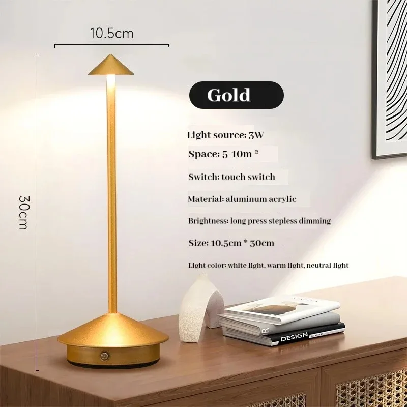 Touch Akku-Tischlampe aus gebürstetem Schwarz-Aluminium für Restaurant und Wohnbereich