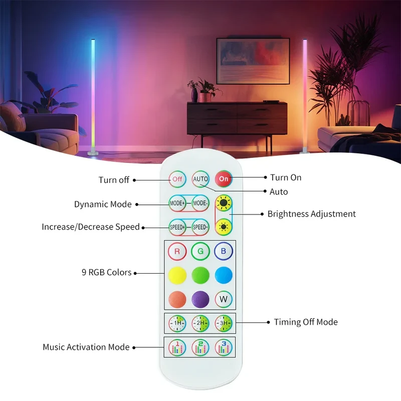 RGB Eck-Stehleuchte mit Musiksynchronisation für Heimkino und Wohnzimmer