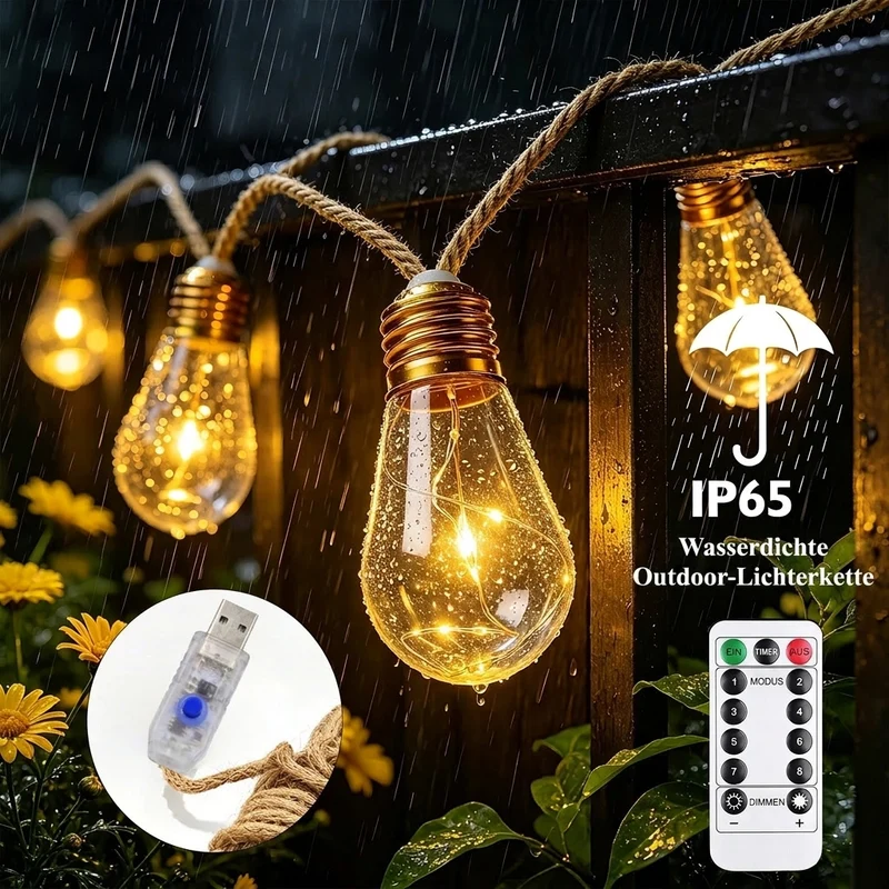 Dimmbare USB LED Lichterkette RGB für Balkon, Garten und Weihnachten
