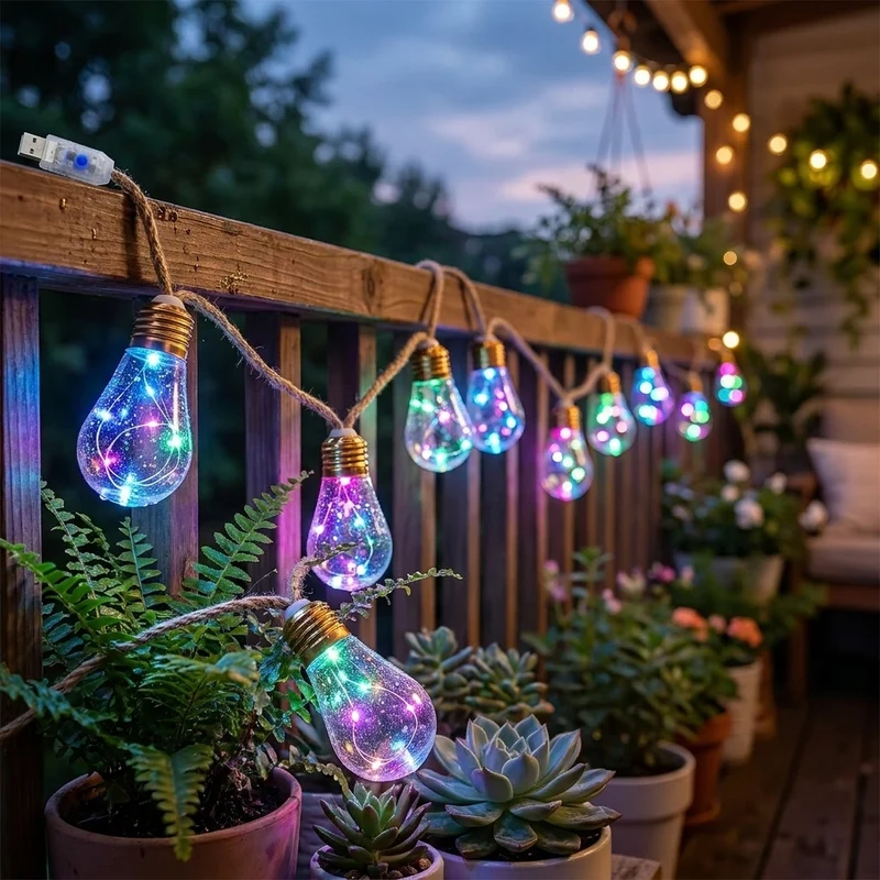 Dimmbare USB LED Lichterkette RGB für Balkon, Garten und Weihnachten