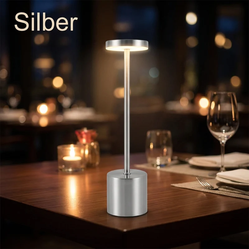 Kabellose Akku-Tischlampe aus Metall für Restaurant und Hotel dimmbar