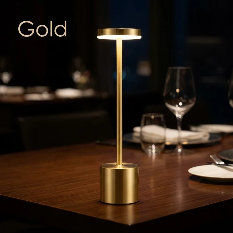 Kabellose Akku-Tischlampe aus Metall für Restaurant und Hotel dimmbar