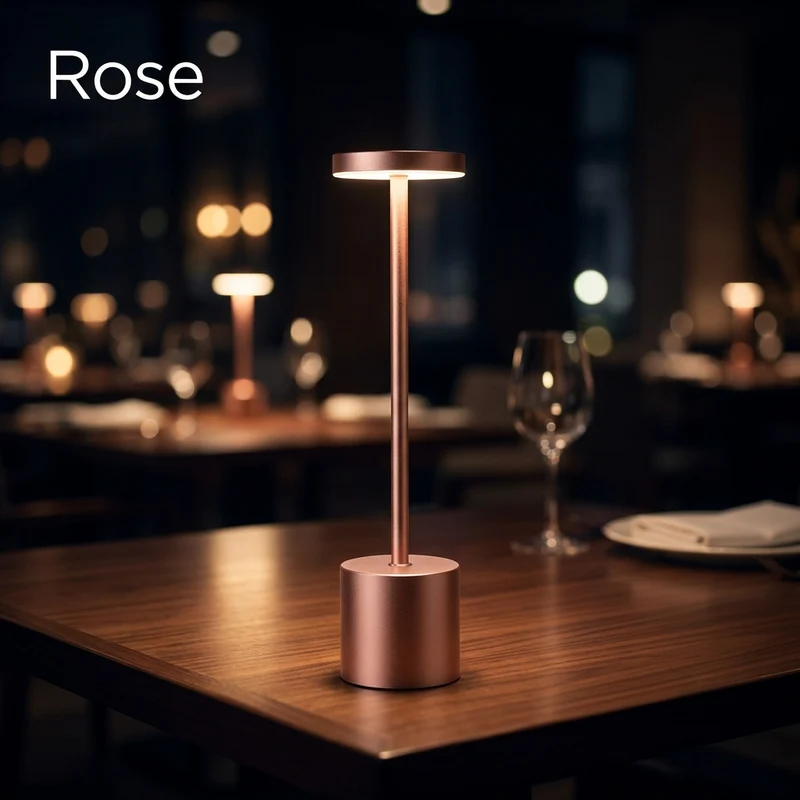 Kabellose Akku-Tischlampe aus Metall für Restaurant und Hotel dimmbar
