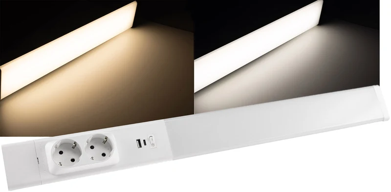LED Unterbauleuchte weiß mit USB A+C PD, 60cm, Neutralweiß und warmweiß