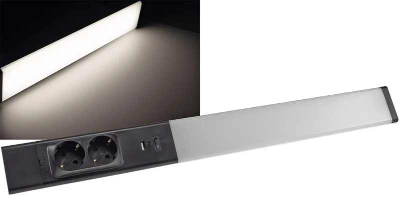 LED Unterbauleuchte schwarz mit USB A+C PD, 60cm, Neutralweiß und warmweiß