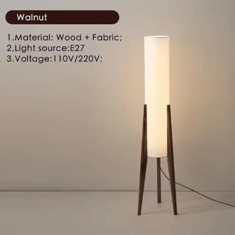 Skandinavische Stehlampe aus Massivholz mit Stoffschirm für Wohnzimmer