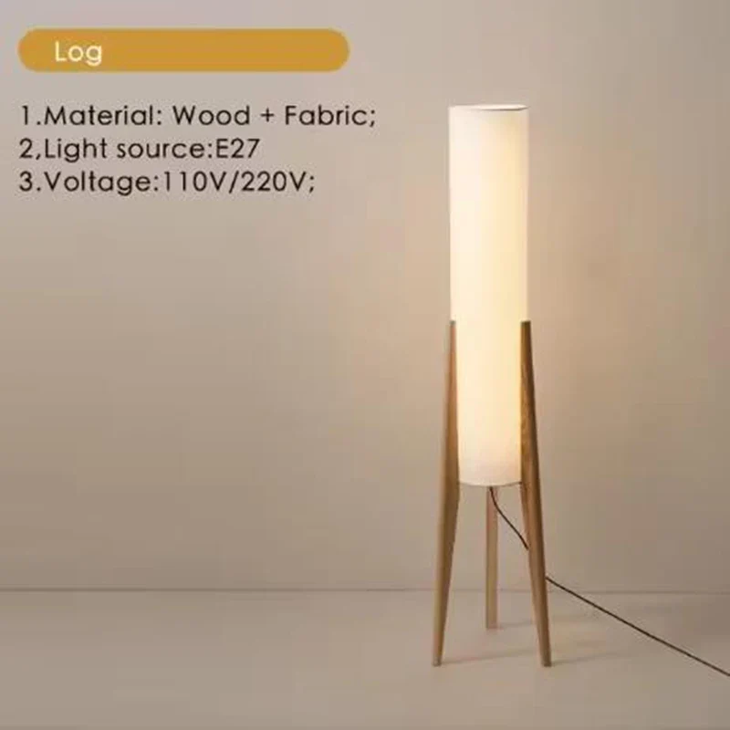 Skandinavische Stehlampe aus Massivholz mit Stoffschirm für Wohnzimmer