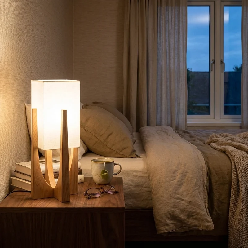 Nordische Holz Stehleuchte für Wohnzimmer, Hotel und Café