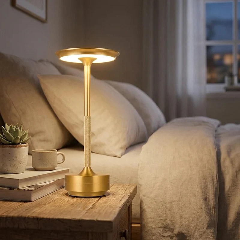 Retro Akku-Tischlampe aus Aluminium mit Touch-Dimmer für Café und Beistelltisch