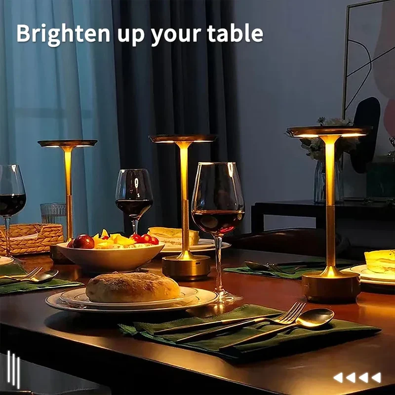 Retro Akku-Tischlampe aus Aluminium mit Touch-Dimmer für Café und Beistelltisch