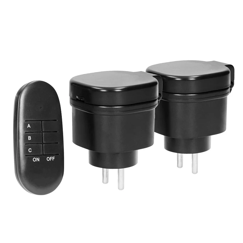 Kabellose Ministeckdosen mit Fernbedienung 2+1, IP44, Schuko-Version, Schwarz