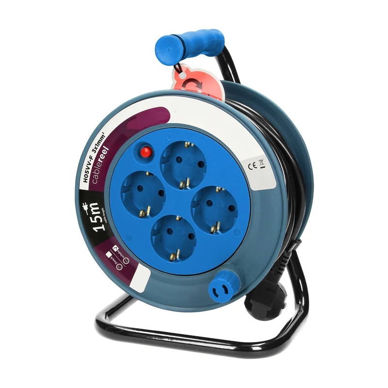 MINI Trommelverlängerung 15m, 4x2P+E, Türkis, Schuko, 2300W/10A