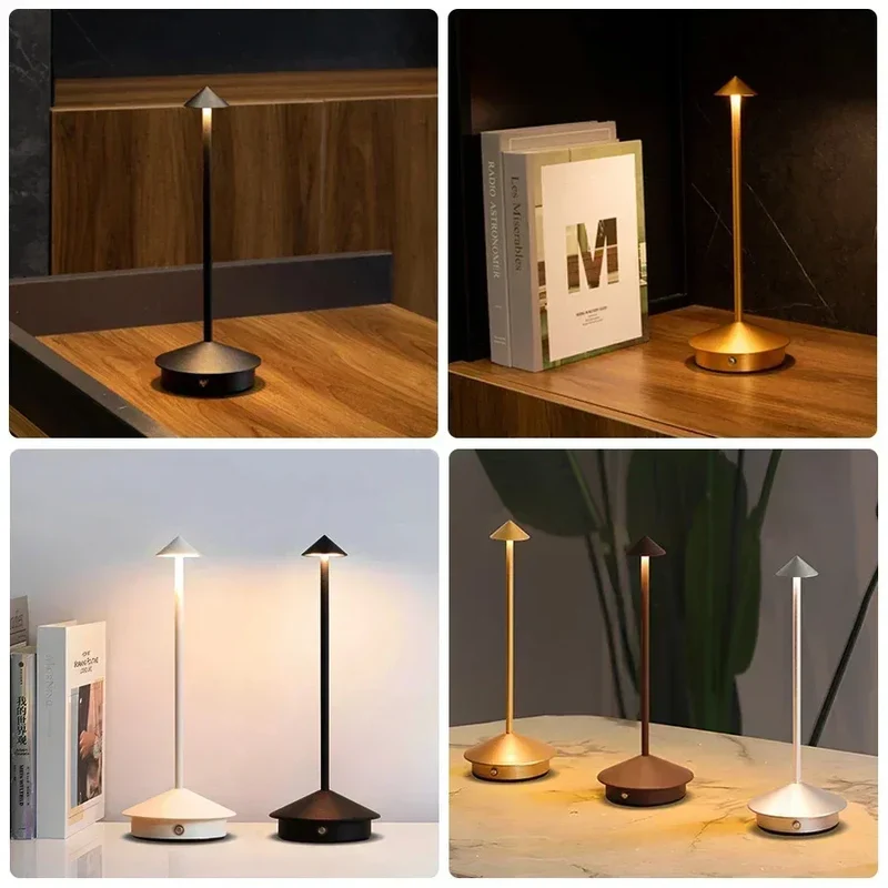 Aufladbare LED Tischlampe aus gebürstetem Aluminium für Café und Gastronomie