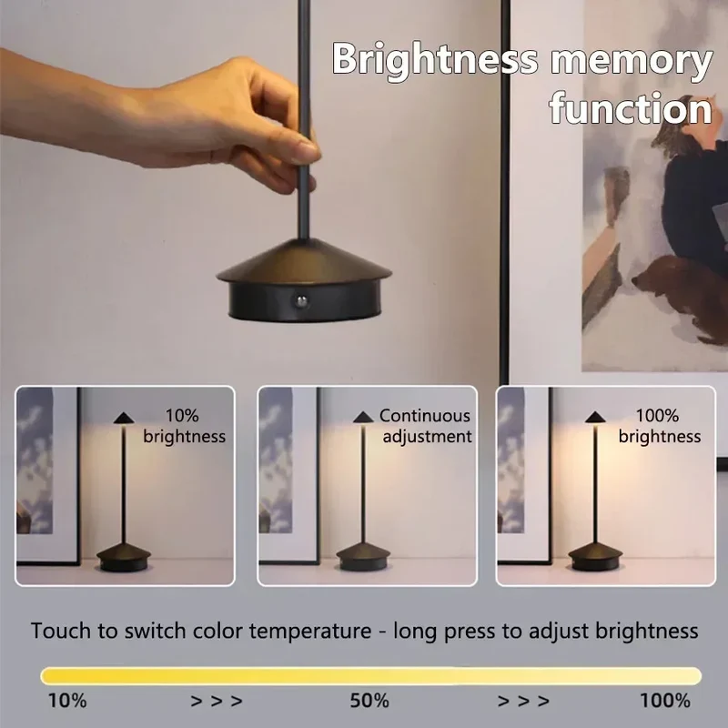 Aufladbare LED Tischlampe aus gebürstetem Aluminium für Café und Gastronomie
