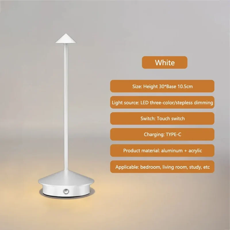 Aufladbare LED Tischlampe aus gebürstetem Aluminium für Café und Gastronomie