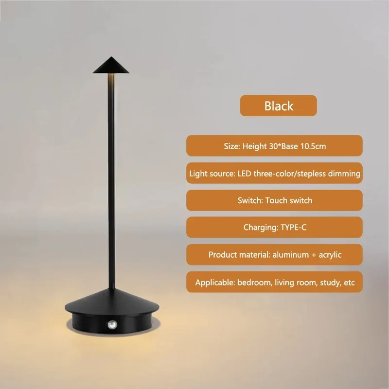Aufladbare LED Tischlampe aus gebürstetem Aluminium für Café und Gastronomie