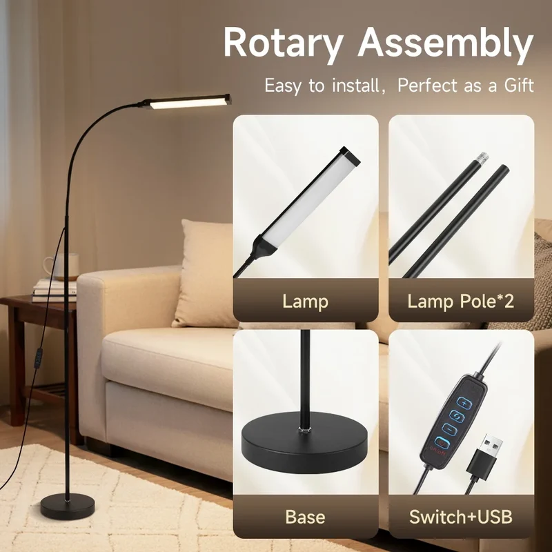 Dimmbare LED Stehlampe mit USB-Anschluss für Wohnzimmer und Schlafzimmer