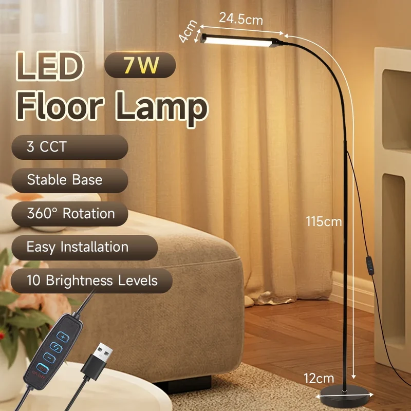 Dimmbare LED Stehlampe mit USB-Anschluss für Wohnzimmer und Schlafzimmer