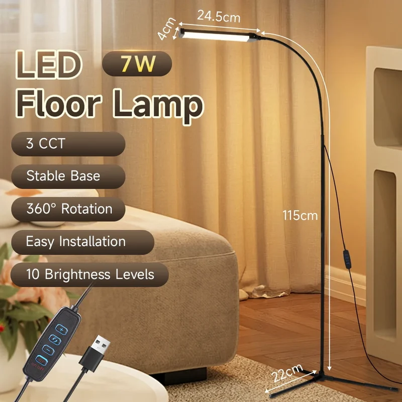Dimmbare LED Stehlampe mit USB-Anschluss für Wohnzimmer und Schlafzimmer