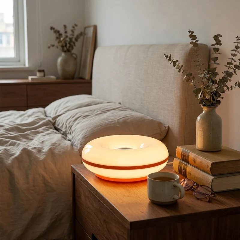 Bauhaus Donut LED Tischlampe mit USB-Anschluss für Schlafzimmer und Café