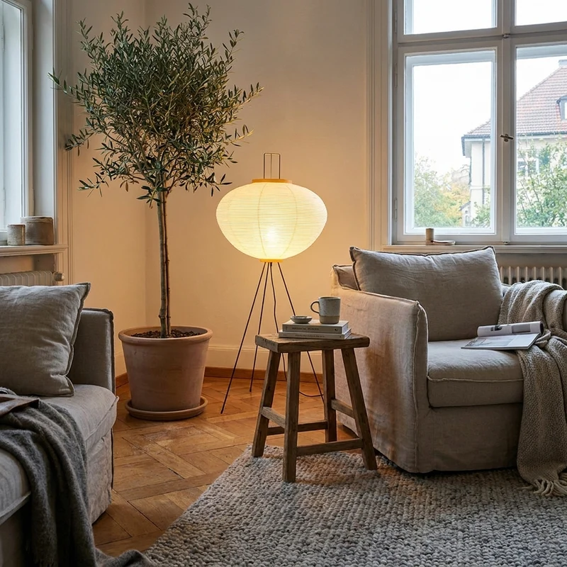 Japanische Washi Reispapier Stehlampe für Wohnzimmer und Esszimmer