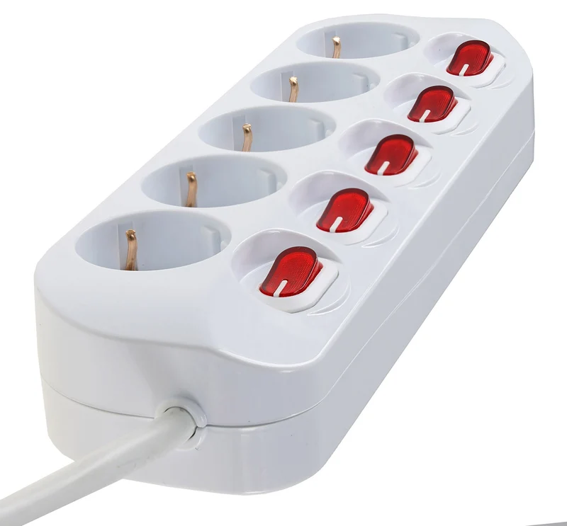 Hochwertige Steckdosenleisten mit Einstecksicherung, 3- oder 5-fach, Innenbereich, mit Ein-/Aus-Schalter