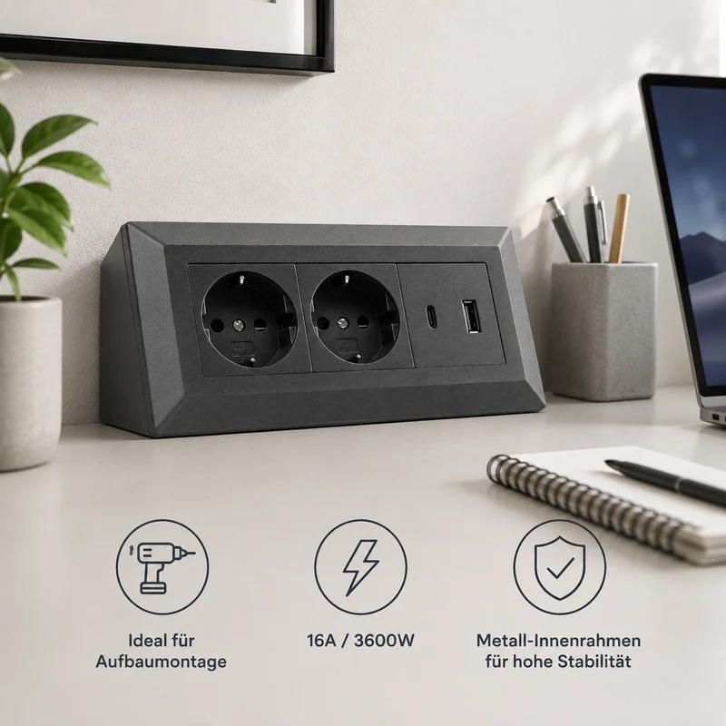 2-fach Steckdosenblock mit USB-A & USB-C – Praktische Stromversorgung in stilvollen Farben