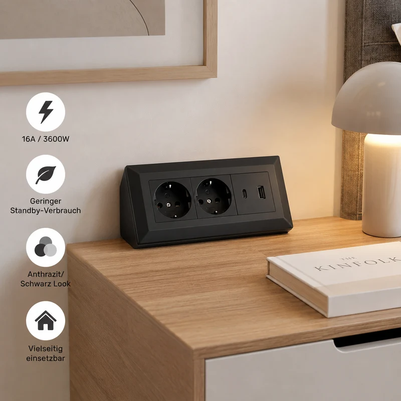 2-fach Steckdosenblock mit USB-A & USB-C – Praktische Stromversorgung in stilvollen Farben