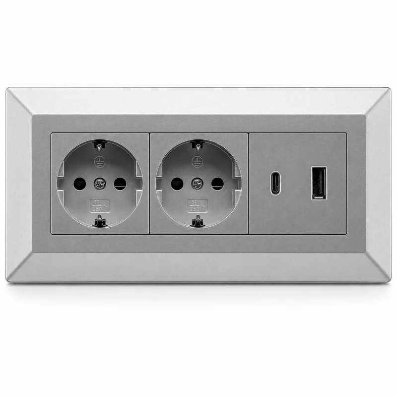 2-fach Steckdosenblock mit USB-A & USB-C – Praktische Stromversorgung in stilvollen Farben