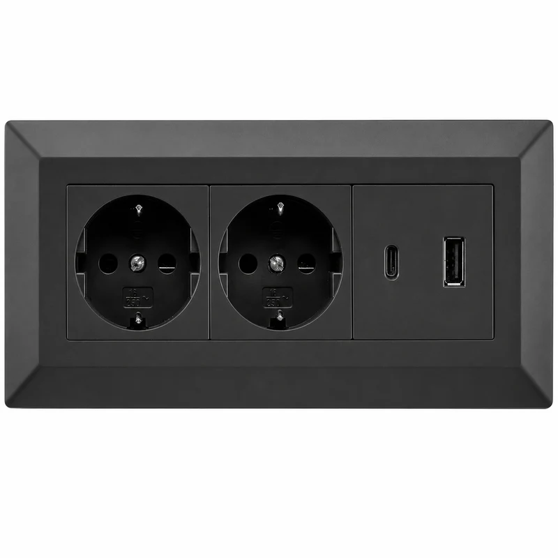 2-fach Steckdosenblock mit USB-A & USB-C – Praktische Stromversorgung in stilvollen Farben
