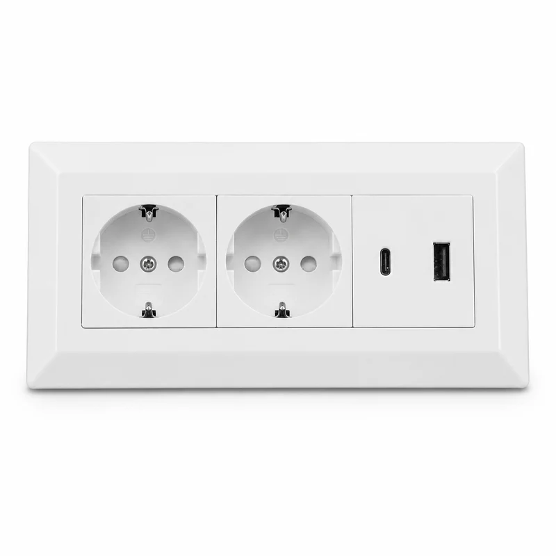 2-fach Steckdosenblock mit USB-A & USB-C – Praktische Stromversorgung in stilvollen Farben