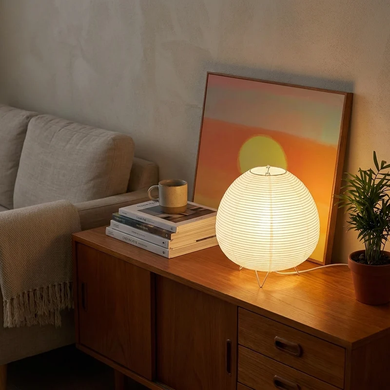 Japanische Reispapier Tischlampe für minimalistisches Wohnzimmer und Schlafzimmer