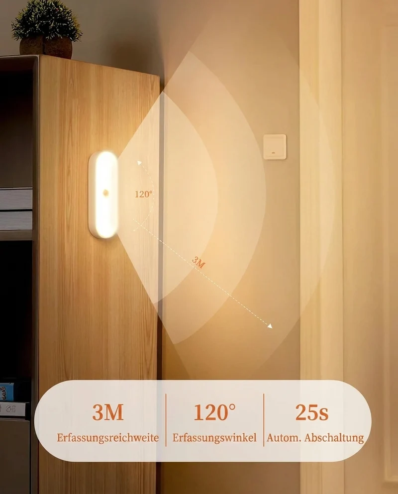 Kabellose LED Bewegungsmelder Wandleuchte für Küche, Kleiderschrank und Garderobe