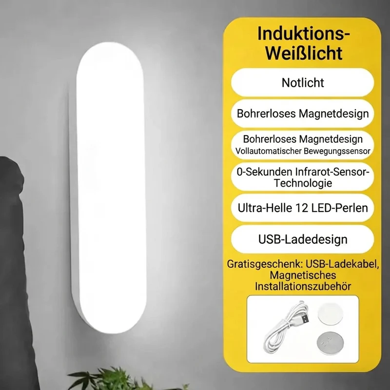 Kabellose LED Bewegungsmelder Wandleuchte für Küche, Kleiderschrank und Garderobe
