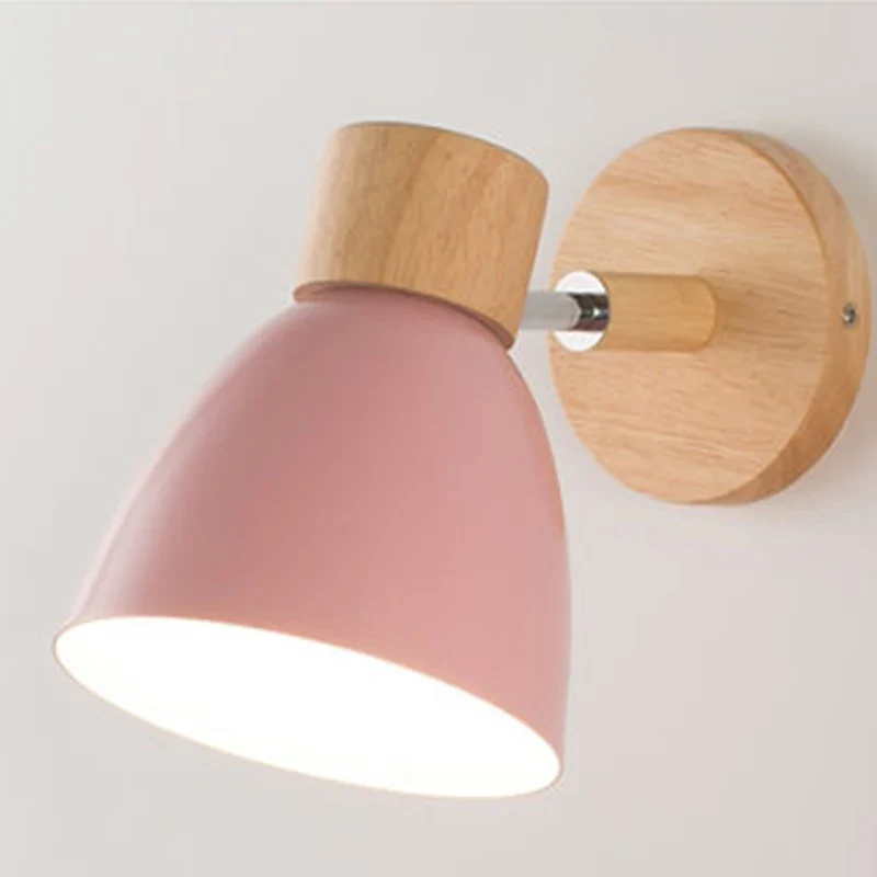 Nordische Holz Wandleuchte mit verstellbarem Kopf für Schlafzimmer und Wohnzimmer
