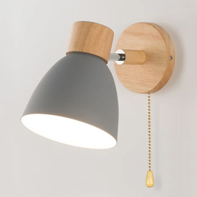 Nordische Holz Wandleuchte mit verstellbarem Kopf für Schlafzimmer und Wohnzimmer