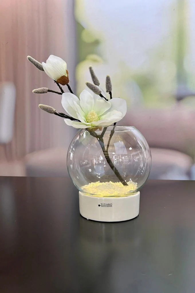 Windlicht Castello-Ovaro creme-weiß mit Klarglas
