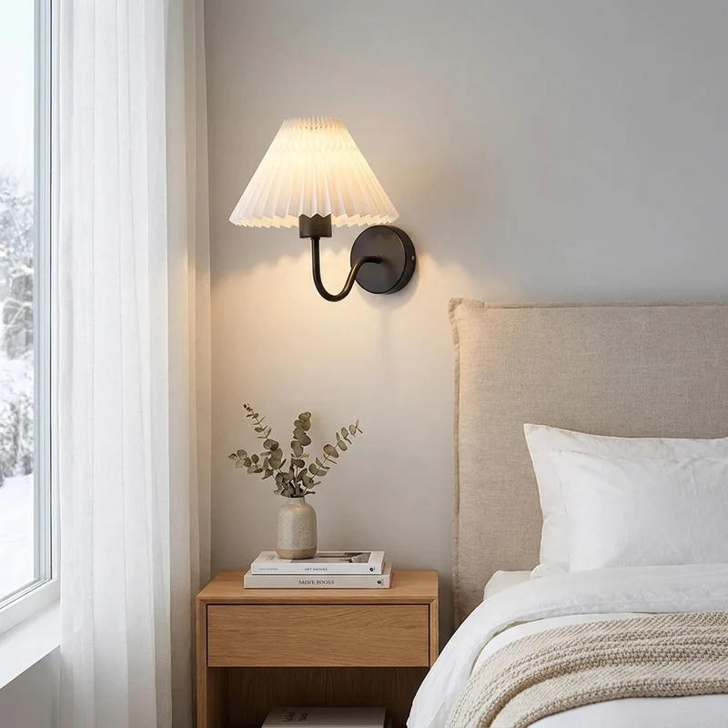 Nordische Fächer Wandlampe mit Plissee für Wohnzimmer und Schlafzimmer