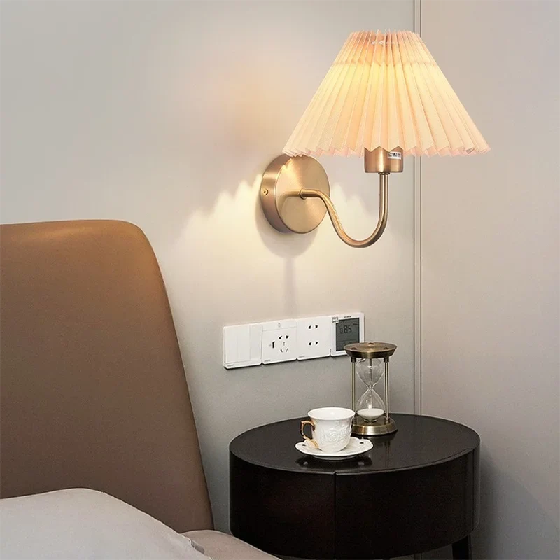 Nordische Fächer Wandlampe mit Plissee für Wohnzimmer und Schlafzimmer
