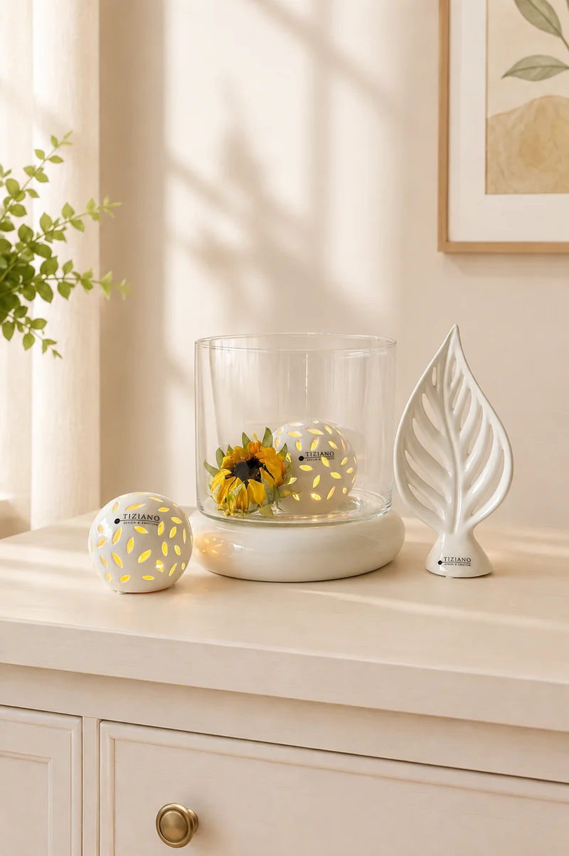 Dekoset LED Kugel Villari in Windlicht mit Blatt Denia