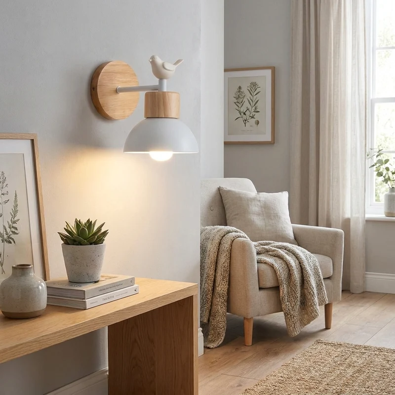 Nordische Holz LED Wandleuchte für Schlafzimmer und Flur