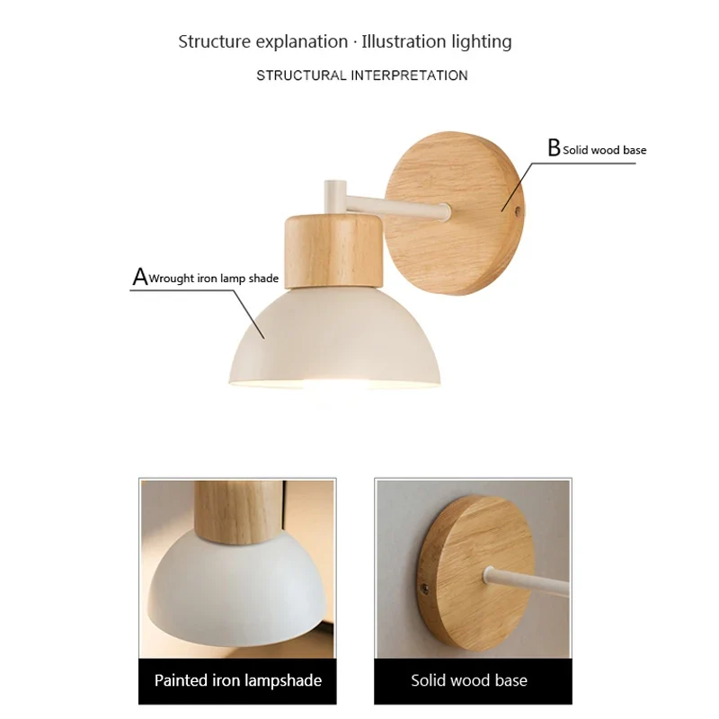 Nordische Holz LED Wandleuchte für Schlafzimmer und Flur