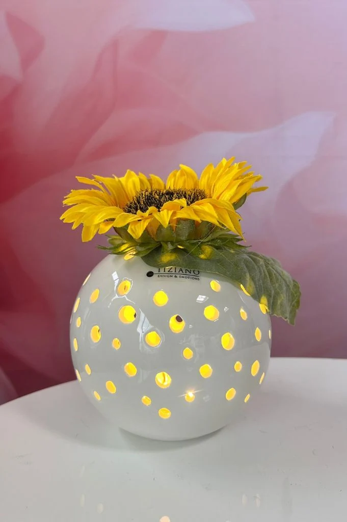 Dekoset Lichtkugel Padova creme-weiß mit Sonnenblume