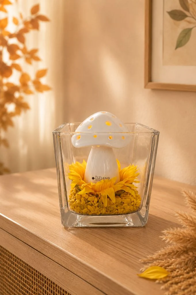 Dekoset Glas Alone mit LED Pilz und Sonnenblume