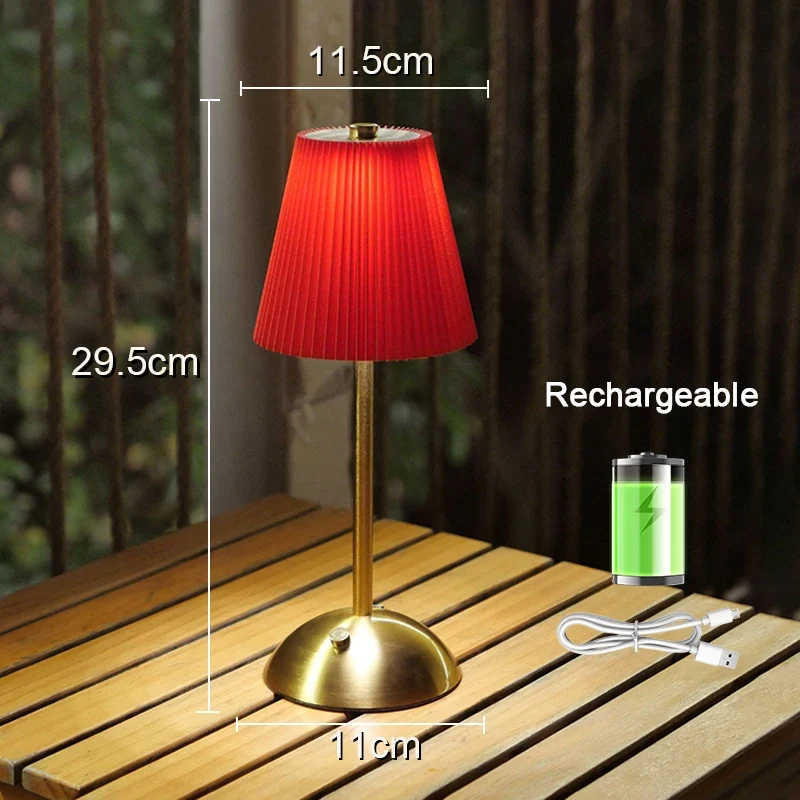 Kabellose Falten-Tischlampe mit Stoffschirm und Alu-Fuß für Homeoffice und Nachttisch