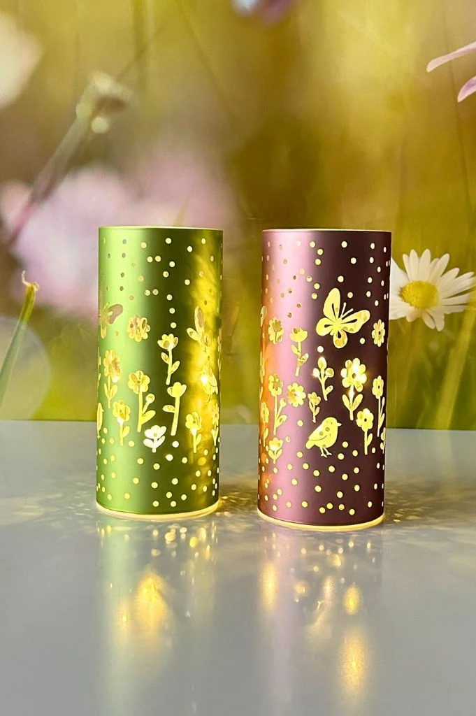 Glas Dekolicht Polline LED mit Blumen in 2 Farben
