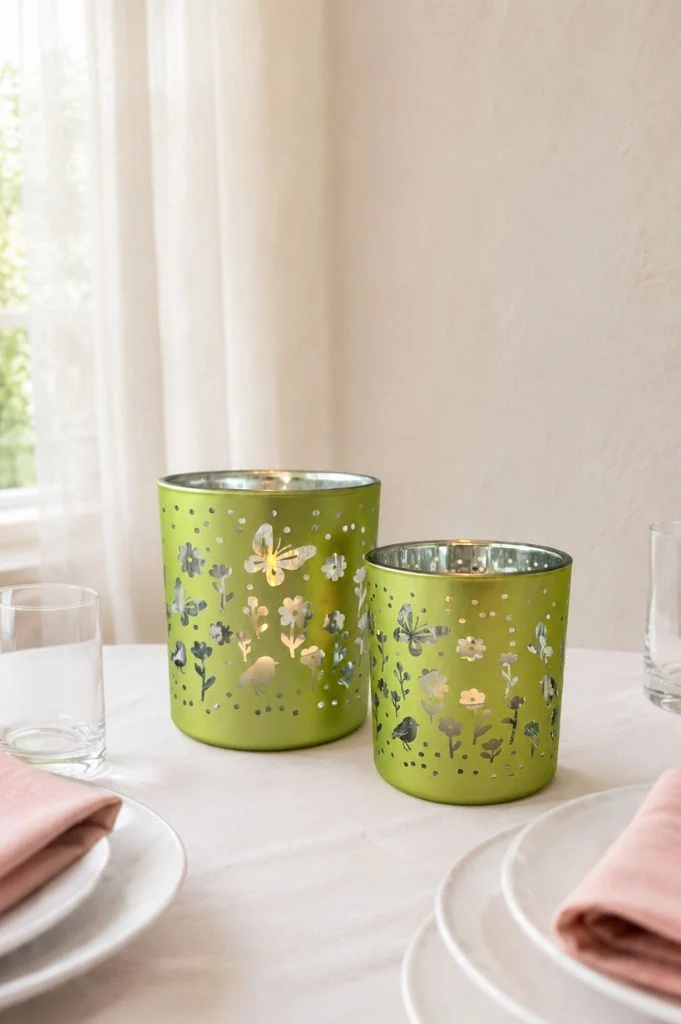 2er Set Glas Tischlicht Polline grün 8+10 cm