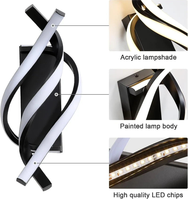 Moderne Spirale LED Wandleuchte für Schlafzimmer und minimalistischen Flur